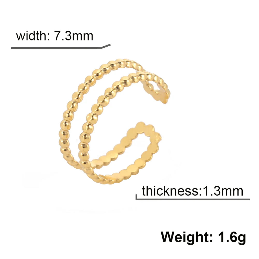 Women Irregular Wave Geometric Rings 2025 Fashion Stainless Steel Gold Color Adjustable Minimalist Finger Ring Jewelry