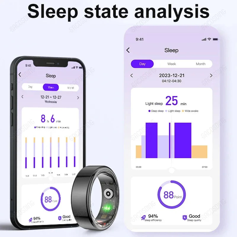 Smart Ring Men Military Stainless Steel Shell Health Heart Rate Sleep Monitor Smart Ring IP68 Waterproof Sports Mode Finger Ring