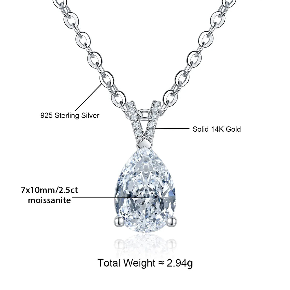 14K White Gold 2 Carat Pear Teardrop Cut D Color Moissanite Diamond Necklace With Certificate Jewelry