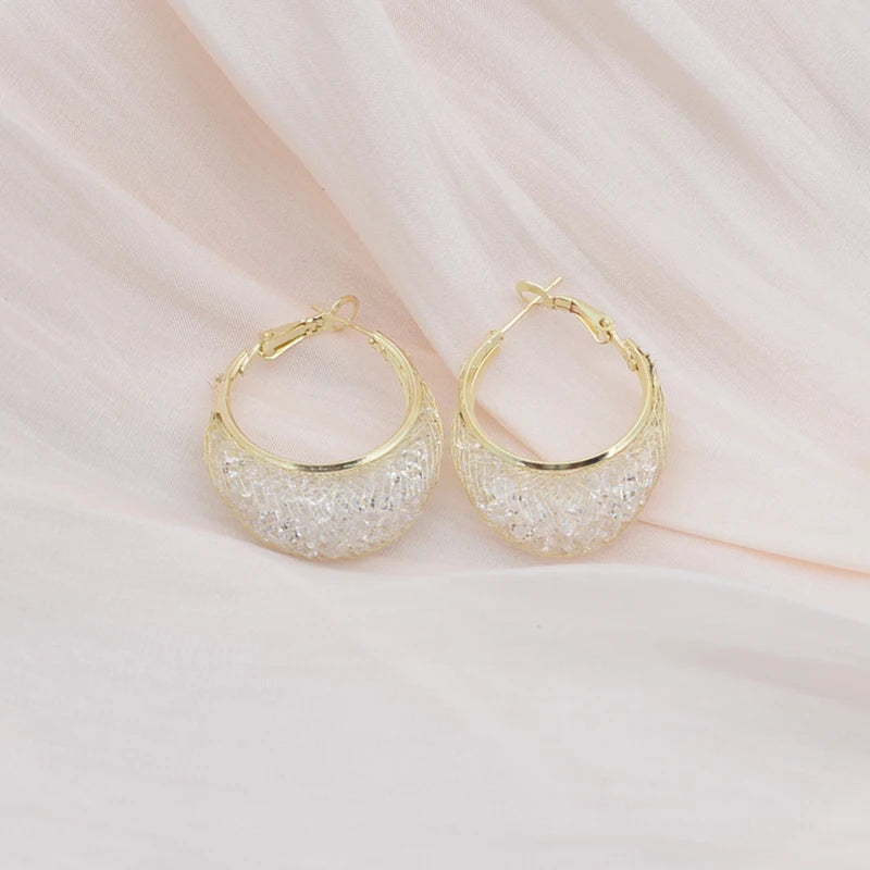 Minimalist Wire Mesh Zircon Round Hoop Earring for Women Unique Gold Color Loop Statement Party Jewelry LOVE Christmas Gift