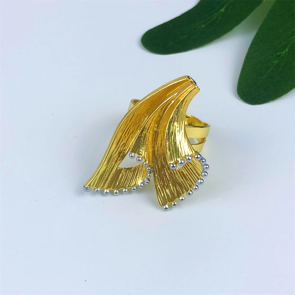 Italy 18K Gold Plated Jewelry Set For Women Two Tone Design Open Bangle Earrings Necklace Ring 4Pcs Set Jewelry Wedding Party