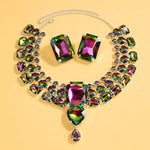 Colorful Exaggerate Necklace Earrings Set Chunky Accessories Geometric Rhinestone Nigerian Jewelry Set Wedding Gift