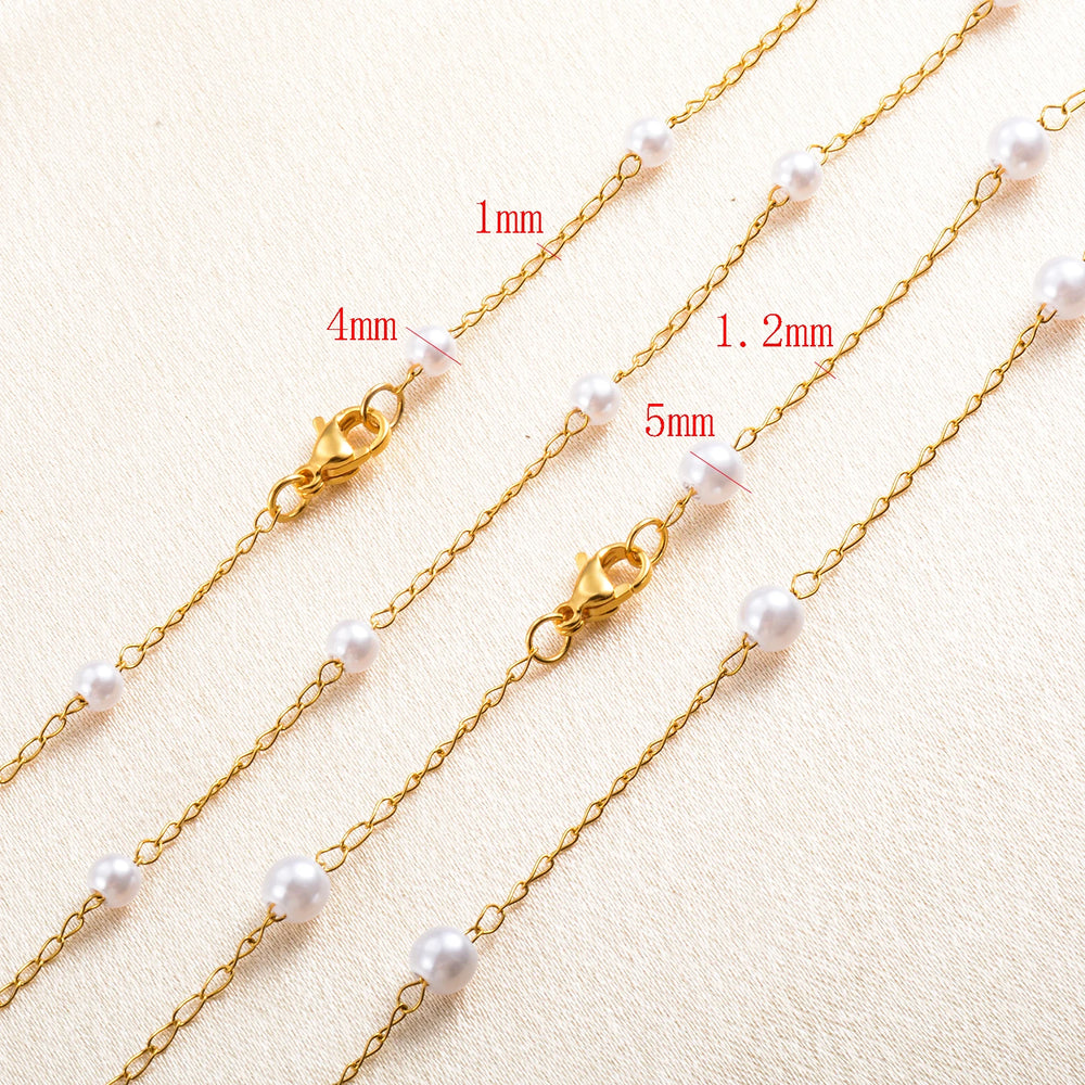 Gold Color Plated Stainless Steel Simple Pearl Choker Necklace Handmade Bead Chain Necklace Waterproof For Women Fashion Jewelry