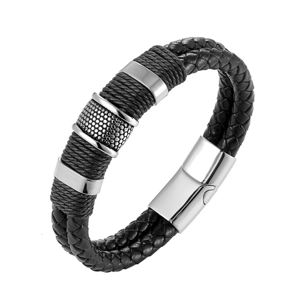 A range of exquisite luxury accessories with this high-quality men's fashion gift. Crafted from genuine black leather, these bracelets offer a unique combination of style and versatility. Perfect for those who appreciate a touch of wild handsomeness, these DIY bracelets make for a truly remarkable gift.