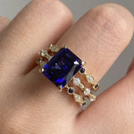 Gorgeous Square Geometry Gold Color Rings for Women Fashion Metal Inlaid Blue Stones Ring Set Jewelry