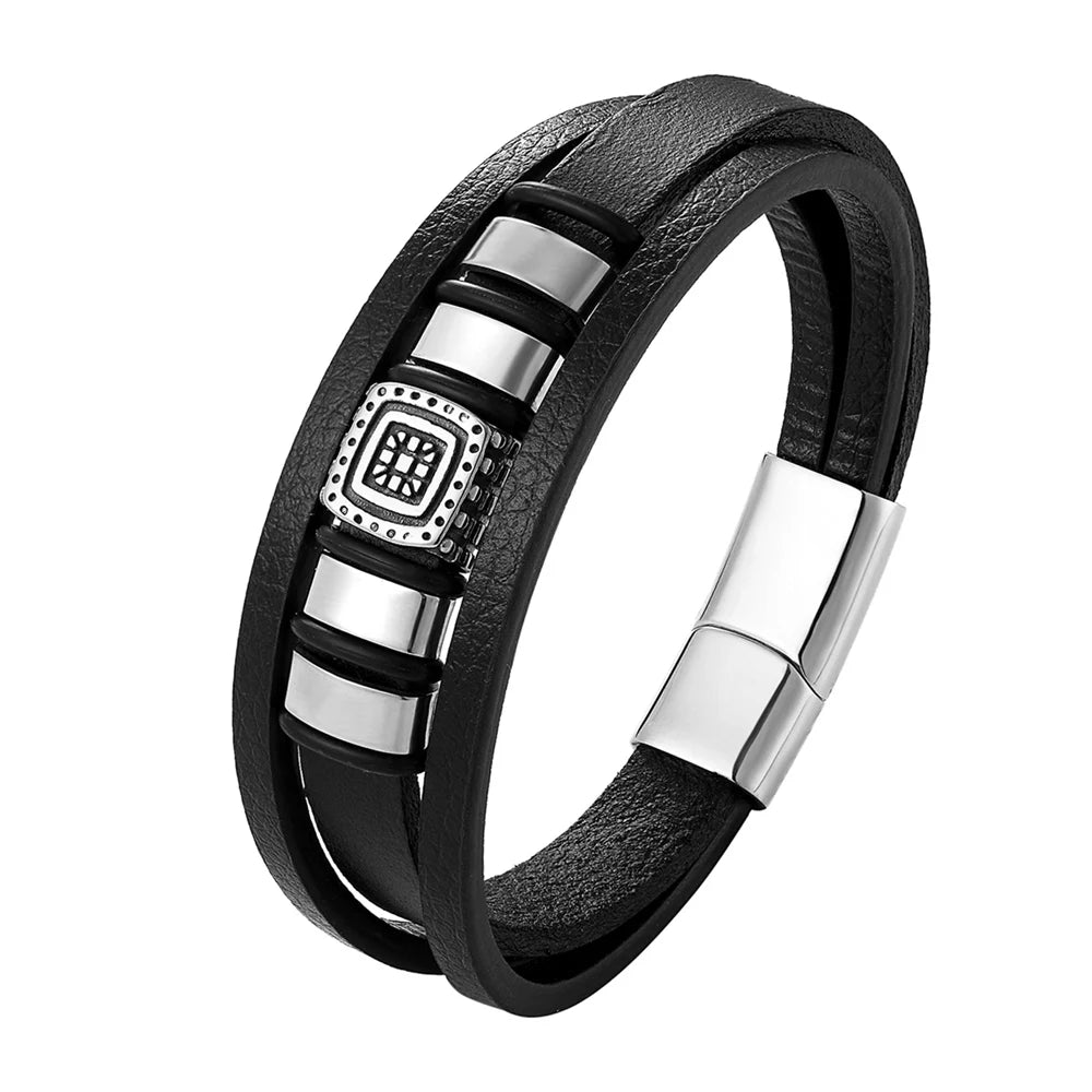 A range of exquisite luxury accessories with this high-quality men's fashion gift. Crafted from genuine black leather, these bracelets offer a unique combination of style and versatility. Perfect for those who appreciate a touch of wild handsomeness, these DIY bracelets make for a truly remarkable gift.