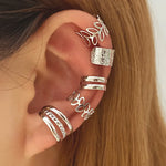 This set includes five pieces of vintage-style gold color leaf ear cuffs that do not require piercing, designed as fake cartilage clip earrings suitable for both women and men who appreciate creative and trendy jewelry pieces.
