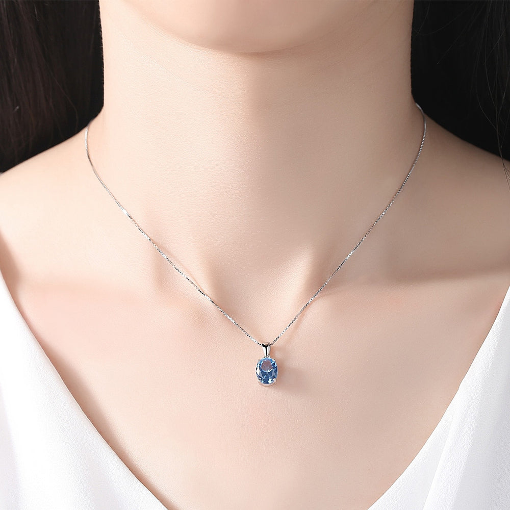 925 Sterling Silver Classic Blue Stone Necklace