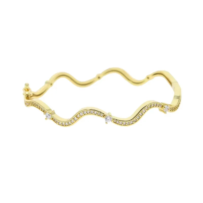 Hot Selling Fashion Women Jewelry Micro Paved 5A Cubic Zirconia CZ Wave Band Bracelet Ring Earring Necklace Set