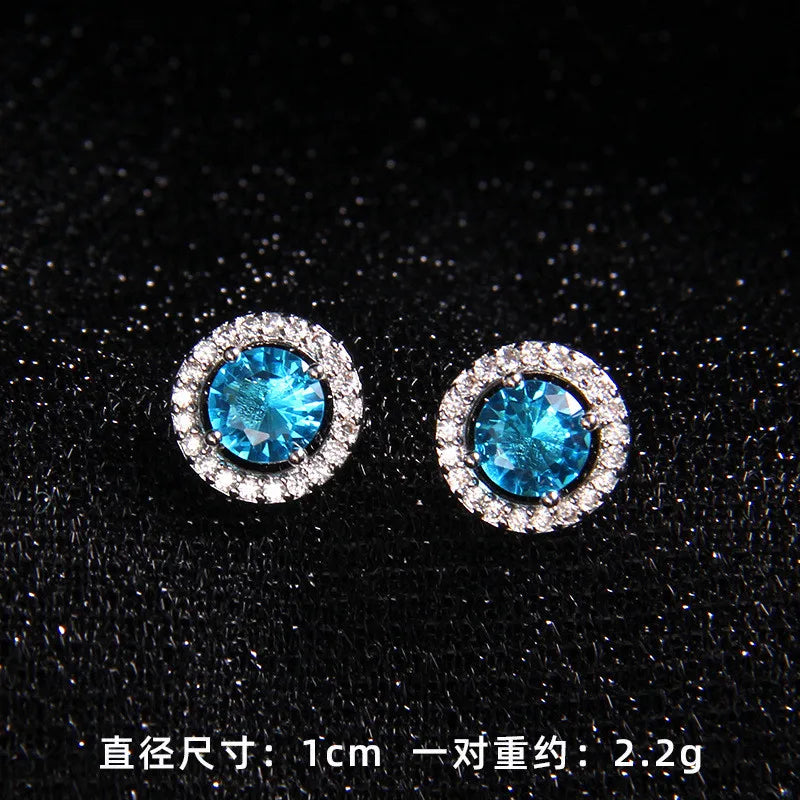 High Grade Round Zircon Jewelry Set Trendy Popular Stainless Steel Pendant Necklace Stud Earrings Party Gifts For Women Girls