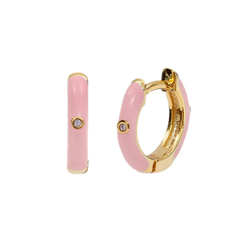  Gold Filled Hoop Drop Earrings Set for Women Ear Cuff Blue Zircon Enamel Dangle Earrings 2023 Fashion Jewelry Wholesale