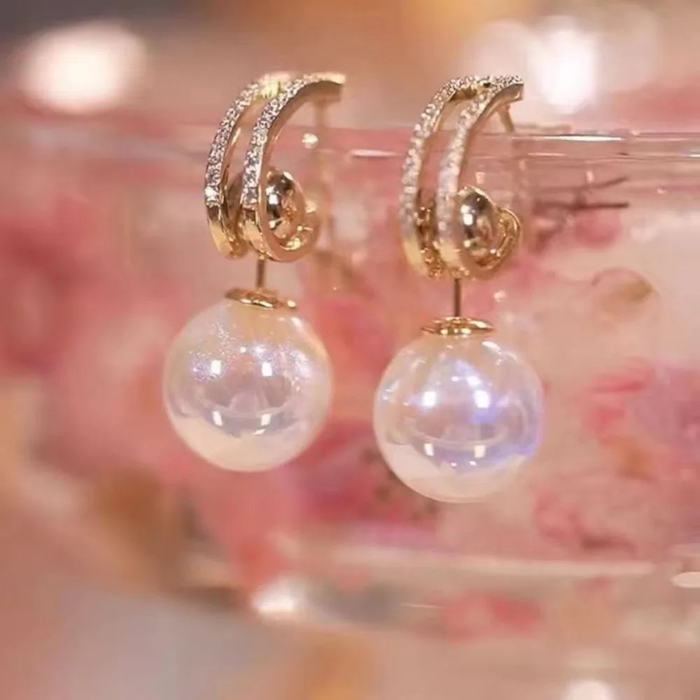 2025 New Inlaid Rhinestone Pearl Stud Earrings Women Personality Fashion Unique Design Earrings Wedding Jewelry Birthday Gift