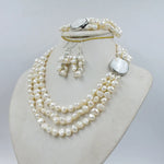 Natural White 9mm Baroque pearl necklace/earrings/bracelet set. Fashion Classic Women's Wedding Jewelry