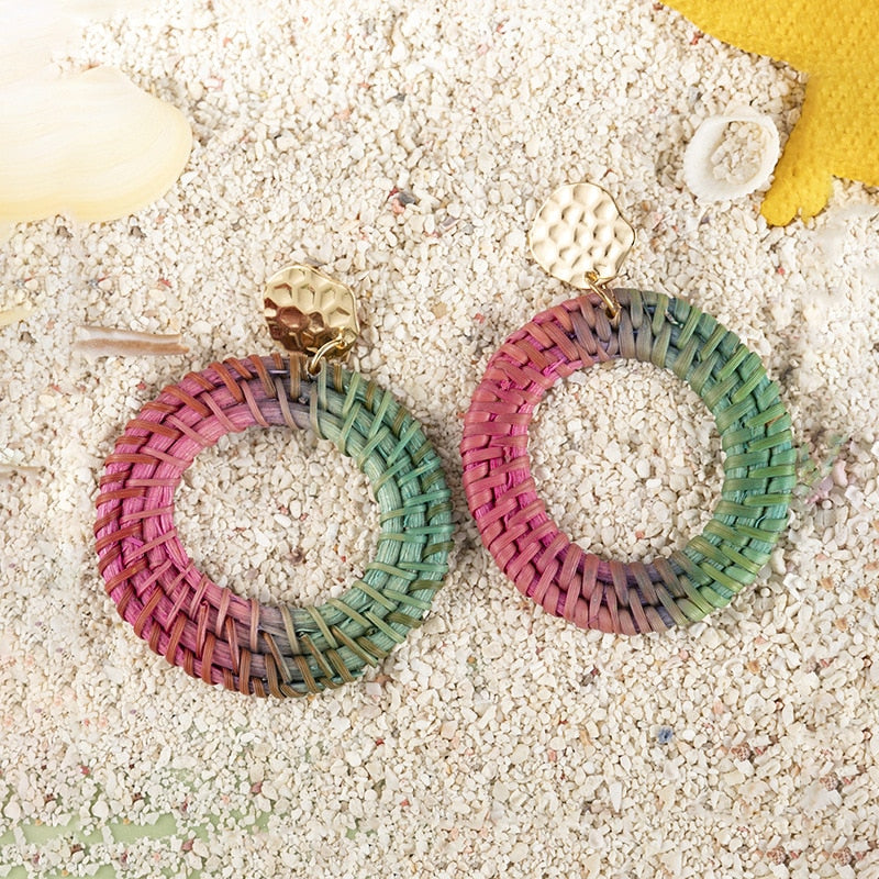 Rattan Raffia Tassel Pendant Earrings