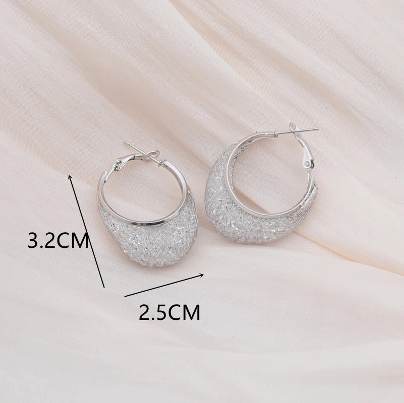 Minimalist Wire Mesh Zircon Round Hoop Earring for Women Unique Gold Color Loop Statement Party Jewelry LOVE Christmas Gift