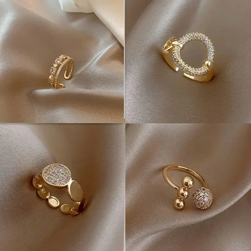 Rings For Women Irregular Hollow Opening Stainless Steel Gold Color Geometric Rings Fashion Simple Party Christmas Jewelry Gifts