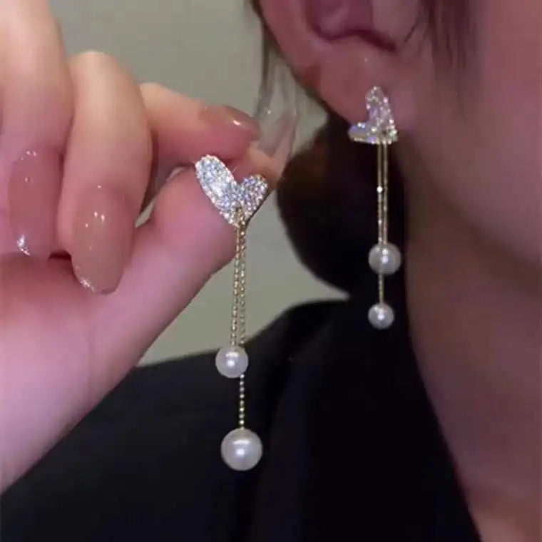 New Fashion White Square Rhinestone Zircon Double Pendant Gold Color Earrings for Women Unique Design Girls Trend Jewelry Gift
