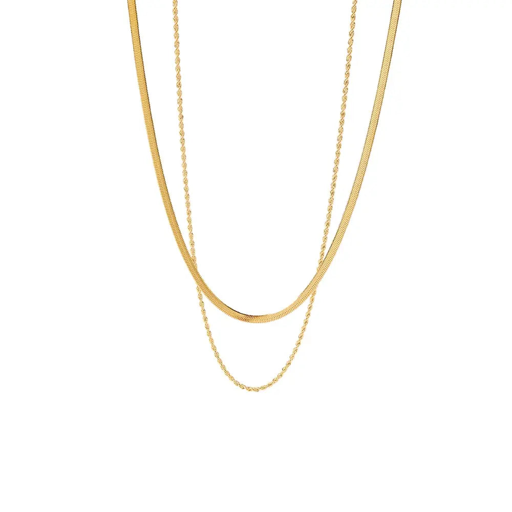 This trendy jewelry gift is a multilayer necklace made of stainless steel chain, designed for women. It has a simple fashion style with a golden color, making it a perfect accessory for parties. The necklace is hypoallergenic, ensuring it is safe for those with sensitive skin.