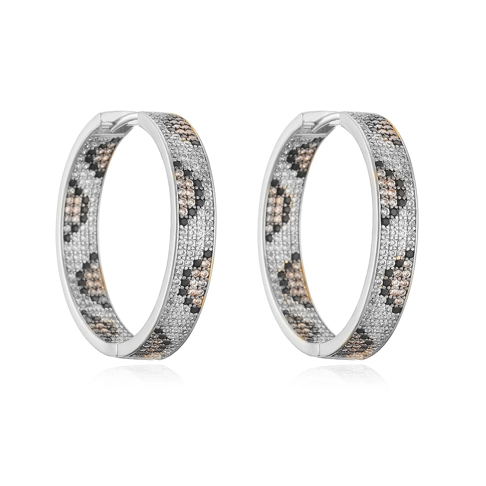 Leopard Print hoop Earrings rings necklace Fashion black white Cubic Zirconia women Geometric Jewelry set
