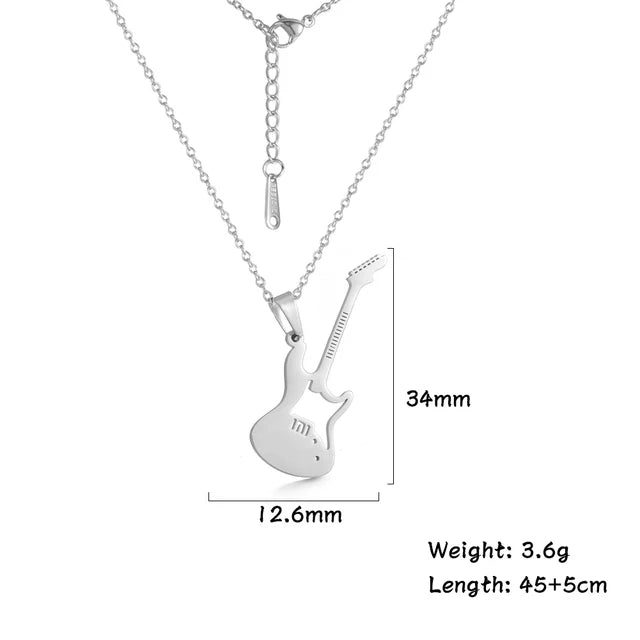 Stainless Steel Jewelry Musical Instrument Guitar Pendant Necklace for Women Men Chain Necklace Birthday Party Gift 2025