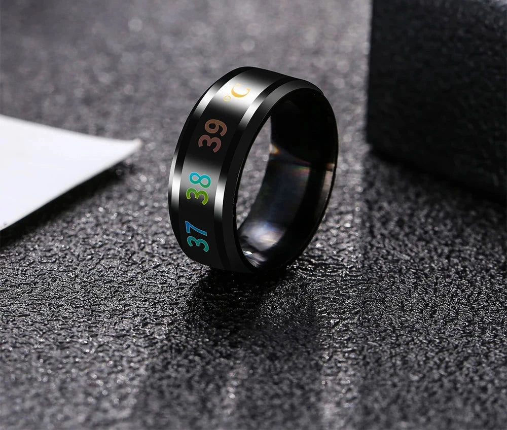 Smart Temperature Measuring Ring for Men and Women Multifunctional Titanium Steel Color Changing Waterproof Jewelry