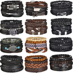 3/4Pcs/ Set Braided Wrap Leather Bracelet for Men Vintage Life Tree Guitar Wood Beads Fashion Male Bracelets Wristband