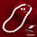 6/8/10/12mm 1 Set Of ABS Pearl Ear Clip French Pearl Necklace 42cm Clavicle Chain Jewelry Set 2023 New Earring Trend