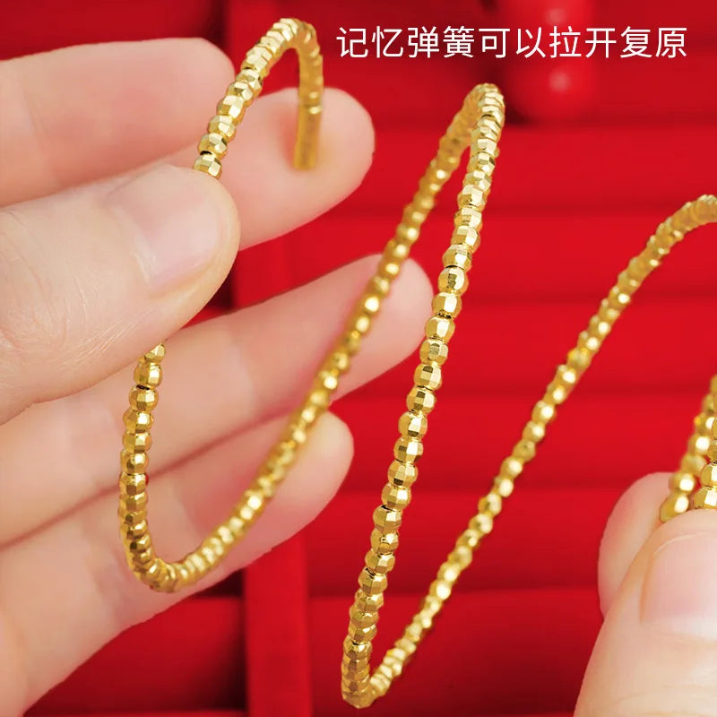 24K Gold Plated Three Lines Beads Bracelets for Women Wholesale Pure Gold Color Speaking Cuff Bangle Wedding Jewelry Accessories