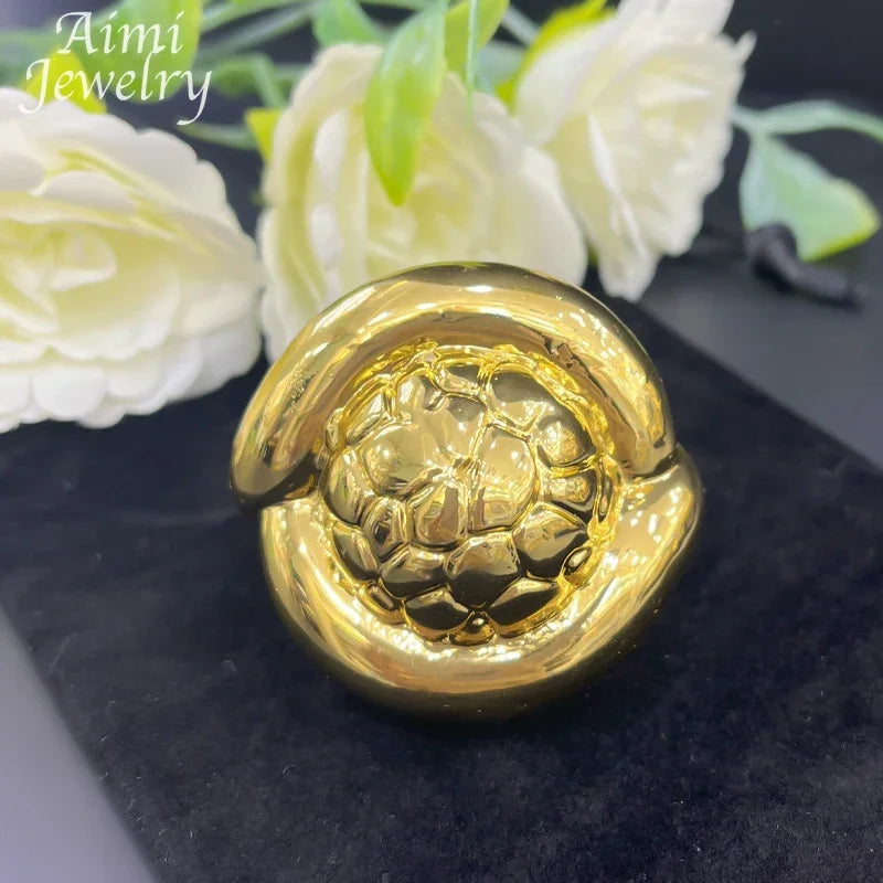 2024 Dubai Ring Design for Women Luxury African Gold Color Ring Copper Wedding Party Finger Ring Statement Jewelry Plus Size