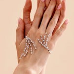 Shiny Crystal Open Bangle Bracelet Hand Jewelry for Women Bridal Leaf Branch Bracelet Palm Jewelry Wedding Accessories