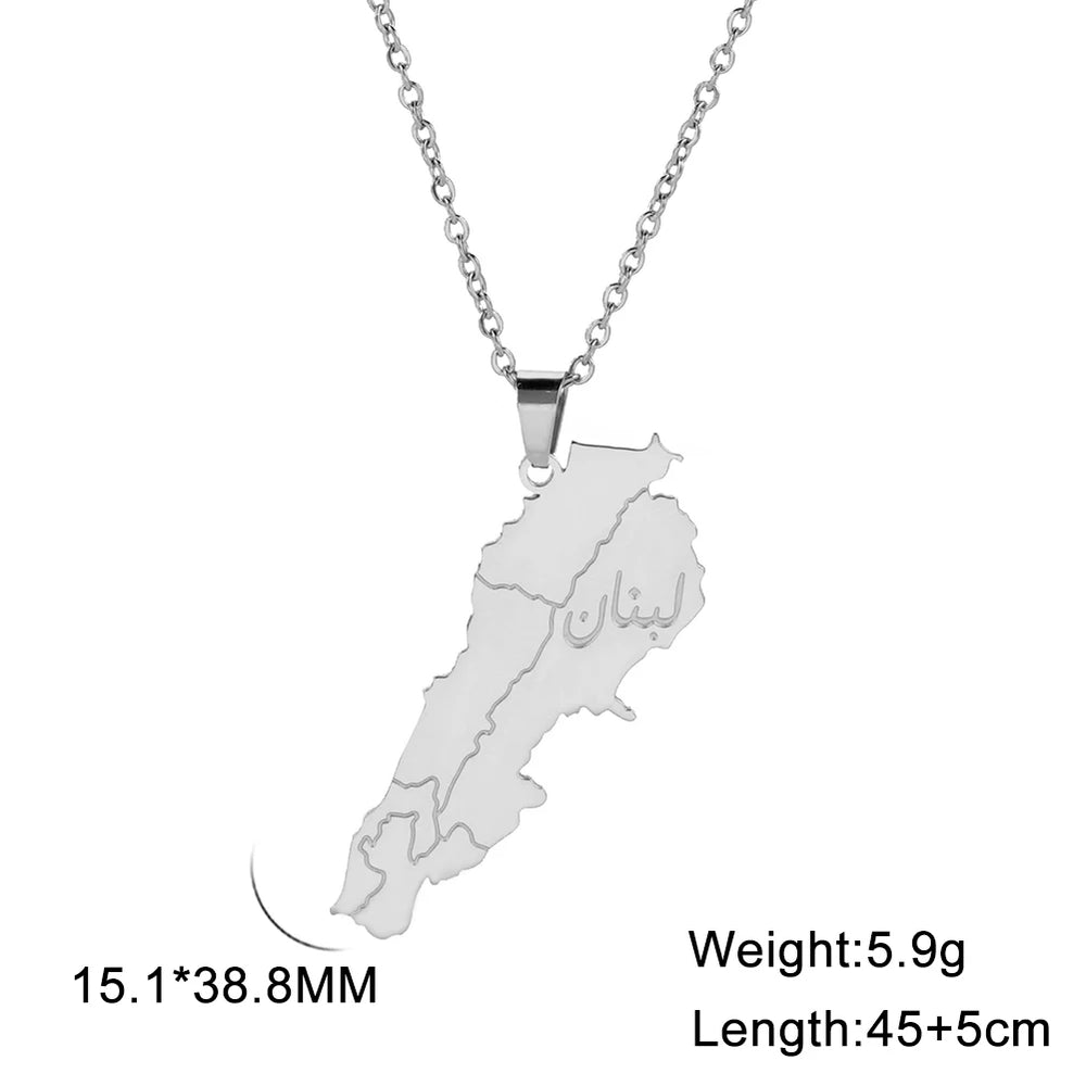 Arabic Islamic Necklace For Women Stainless Steel Lebanon Map Pendant Necklace Jewelry Wholesale 2025 New