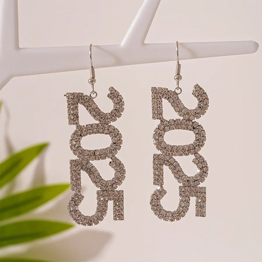 Women's Fashion Number 2025 Earrings Sparkling Rhinestone Drop Earrings Happy New Year Earrings for Party Banquet Ear Jewelry