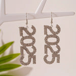 Women's Fashion Number 2025 Earrings Sparkling Rhinestone Drop Earrings Happy New Year Earrings for Party Banquet Ear Jewelry