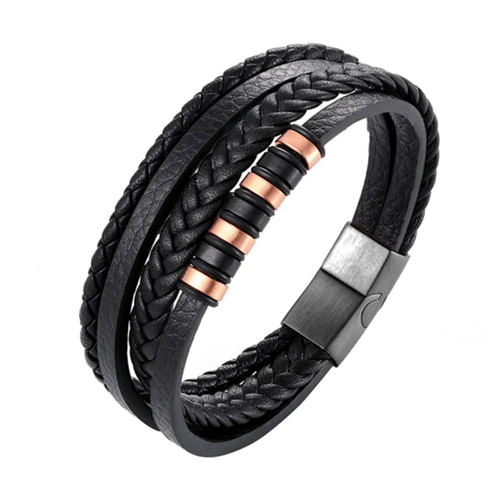 A range of exquisite luxury accessories with this high-quality men's fashion gift. Crafted from genuine black leather, these bracelets offer a unique combination of style and versatility. Perfect for those who appreciate a touch of wild handsomeness, these DIY bracelets make for a truly remarkable gift.