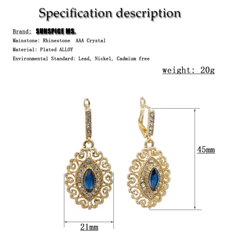 Sunspicems Chic Gold Color Morocco Earring Arabic Women Drop Earring Bride Wedding Jewelry Hollow Arabesques French Earring Gift