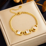  316L Stainless Steel Geometric Green White Stone Bracelet For Women Girl Fashion Wrist Chain Bangles Jewelry Lady Gift