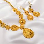 24K Gold Necklace and AU999 Gold Earrings Two-Piece Set, Elegant Water Drop Shape Wedding Jewelry for Women