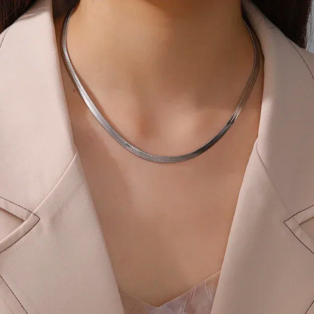 Gold Color Snake Chain Necklace for Women Men Stainless Steel Jewelry 2025 Trend Herringbone Chains Birthday Couple Gift