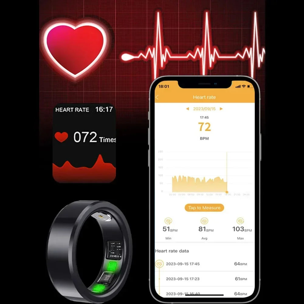 Fashion Smart Ring Health Tracker for Heart Rate Temperature Sleep Step Counting Body Temperature Monitoring Smart Finger Ring