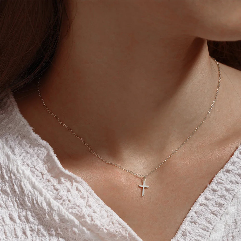 S925 Sterling Silver  Gold Cross Zircon Pendant Necklaces For Women Girls Necklace Chains Jewelry Gifts Collares подвеска