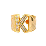 Chunky Wide Zircon Initial Letter Rings For Women Stainless Steel Opening Finger Ring Hip Hop Minimalist Jewelry Gift Femme