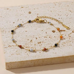 Colourful Beads String Natural Stone Bracelets Bohemia Titanium Steel Collarbone Chain Necklace Vintage Jewelry Sets for Women
