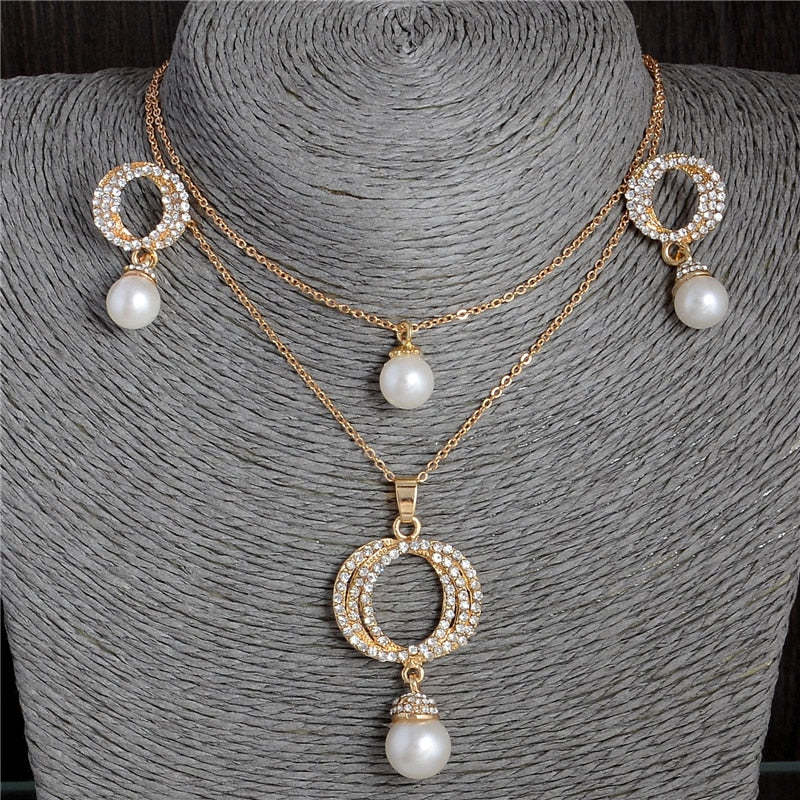 Gold Color Simulated Pearl Jewelry Set