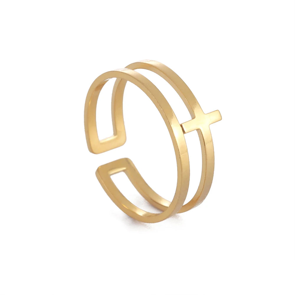 2025 Trend Cross Ring Gold Color Open Finger Rings for Women Christian Jesus Stainless Steel Jewelry Friends Gifts New