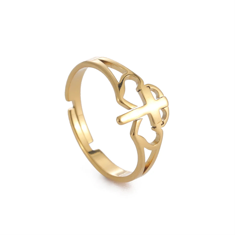 2025 Trend Cross Ring Gold Color Open Finger Rings for Women Christian Jesus Stainless Steel Jewelry Friends Gifts New