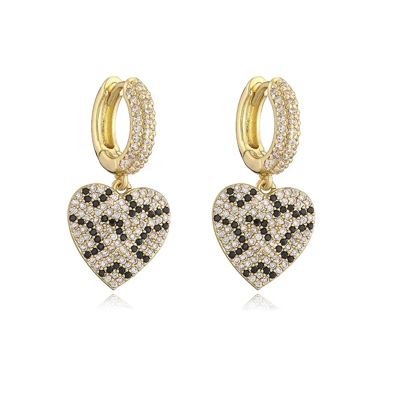 Leopard Print hoop Earrings rings necklace Fashion black white Cubic Zirconia women Geometric Jewelry set