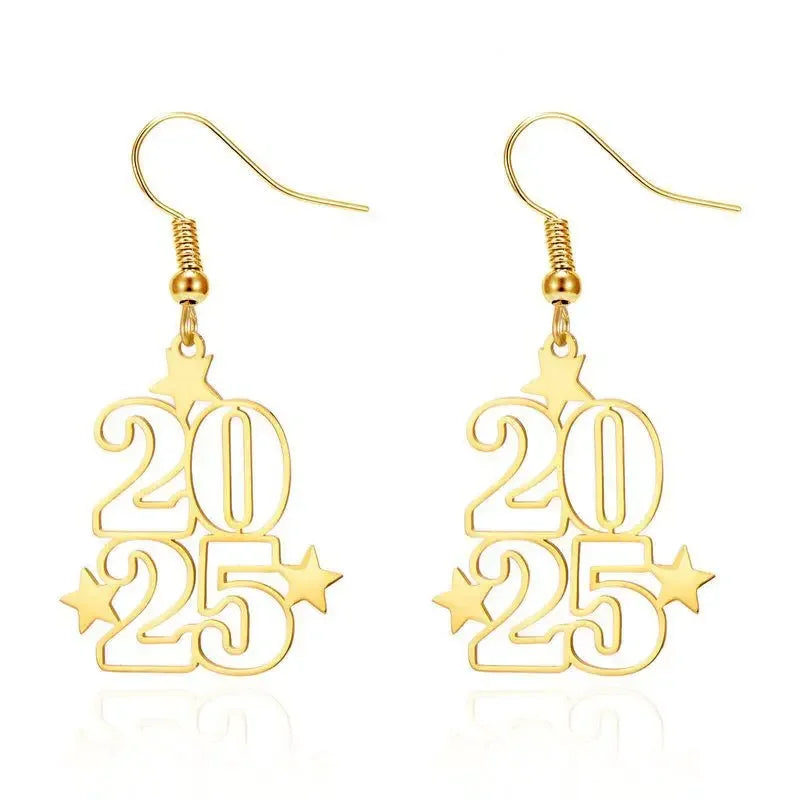 Women's Fashion Number 2025 Earrings Sparkling Rhinestone Drop Earrings Happy New Year Earrings for Party Banquet Ear Jewelry