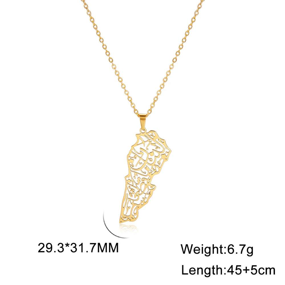 Arabic Islamic Necklace For Women Stainless Steel Lebanon Map Pendant Necklace Jewelry Wholesale 2025 New