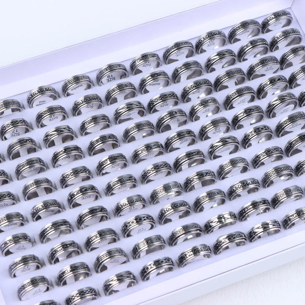 This lot consists of 10 pieces of wholesale fashion stainless steel rings suitable for both men and women. These rings are simple yet beautiful, making them trendy and perfect for punk jewelry enthusiasts. They also make great vintage birthday party gifts.