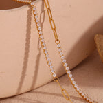 Zircon Chain Splicing Paper Clip Bracelet 18K Gold Plated Women's Earrings 316L Stainless Steel Accessories